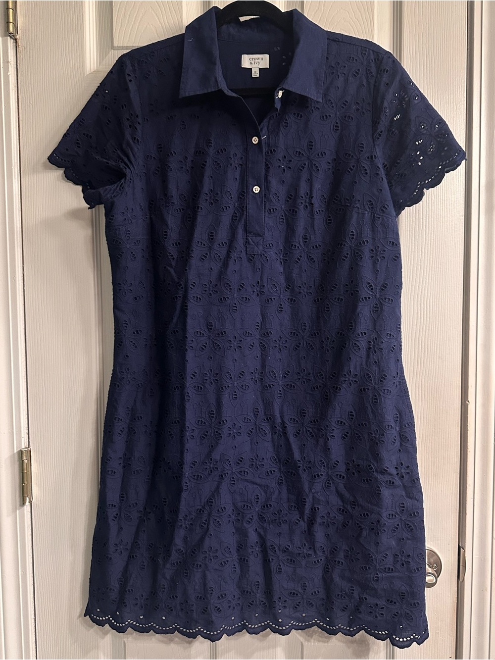 crown & ivy Navy Eyelet Button-Up Shirt Dress